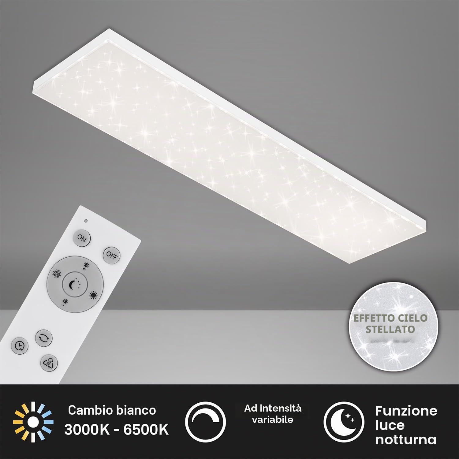 BRILONER Leuchten - Pannello a LED, plafoniera dimmerabile, lampada da soffitto con bordo luminoso, regolazione della temperatura di colore, 38 watt, 3.800 lumen, bianco, 1195x295x69mm