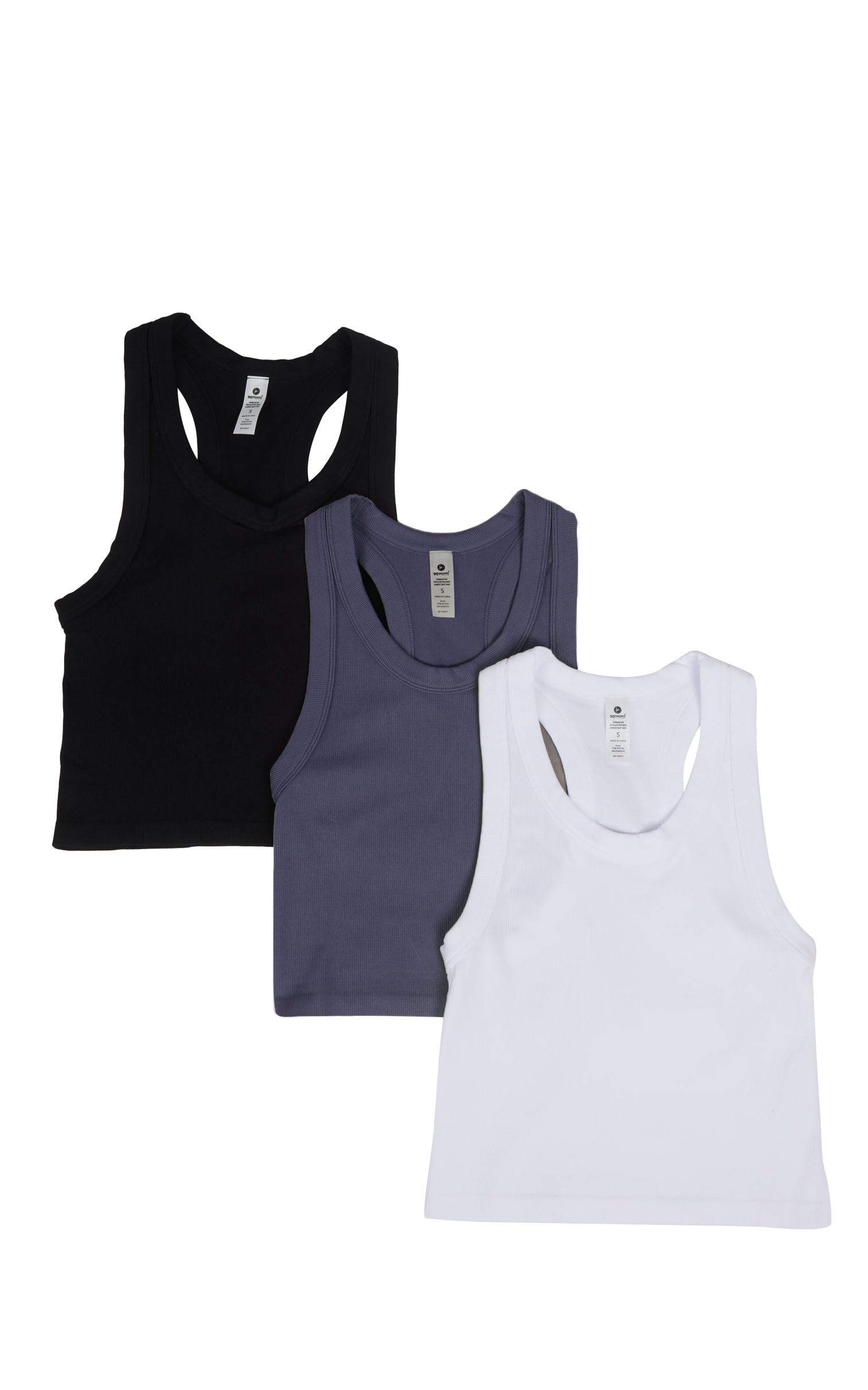90 Degree By Reflex Womens Seamless Tank Ribbed Fitted Racerback Top 3 Pack - Grisaille/White/Black - Medium
