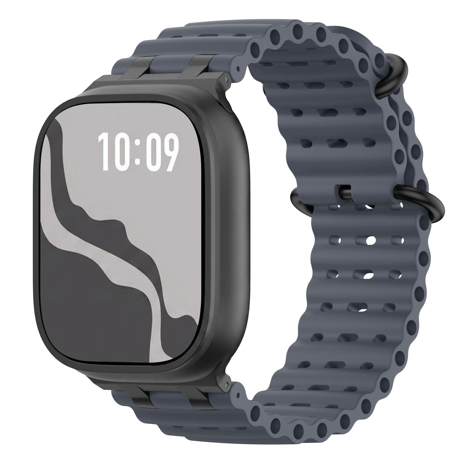 Astorgos Upgraded Ocean Band Compatible with Apple Watch Ultra 3/2/1 49mm,S11/S10 46mm,9/8/7 45mm,SE3/SE2/SE/6/5/4 44mm,3/2/1 42mm, Metal Connector Breathable Sport Watch Strap, Black/Anchor Blue