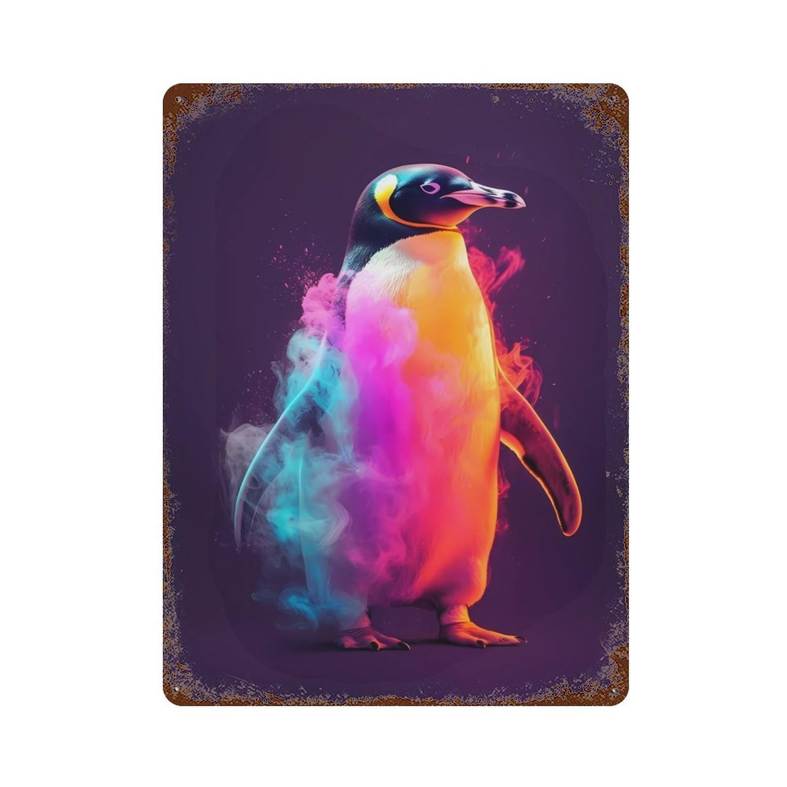 Garage Style Penguin Neon Vintage Rust Metal Sign 15.7"x11.8", Rustic Home Decor for Bar And Workshop