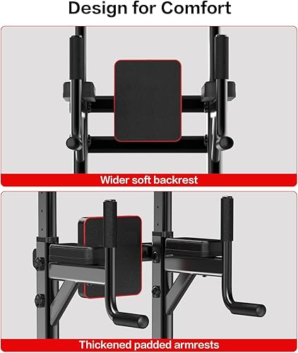 Miniatura 5 de Power Tower - Estación de barra de dominadas con 6 niveles de altura de 59 a 90 pulgadas para gimnasio en casa, estación de entrenamiento de fuerza,