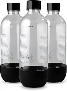 Replacement Carbonating Sparkling Water Bottles for SodaStream - 1 Liter, BPA-Free & Leak-Proof (Compatible with Fizzi, One Touch, Jet, Source, Play, Genesis, Power Models) - 3-Pack (Black)