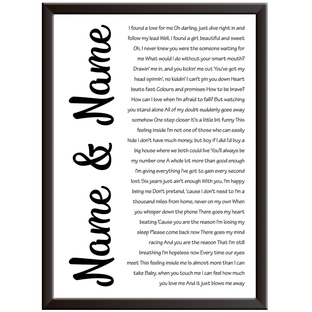 Framed OccasionsPersonalised Song Lyrics Wall Art Print Decor - ANY SONG, TRACK, ARTIST - wedding, first dance, Christmas keepsake for couples, husband, wife. Wall posters/picture [A1 A2 A3 A4]