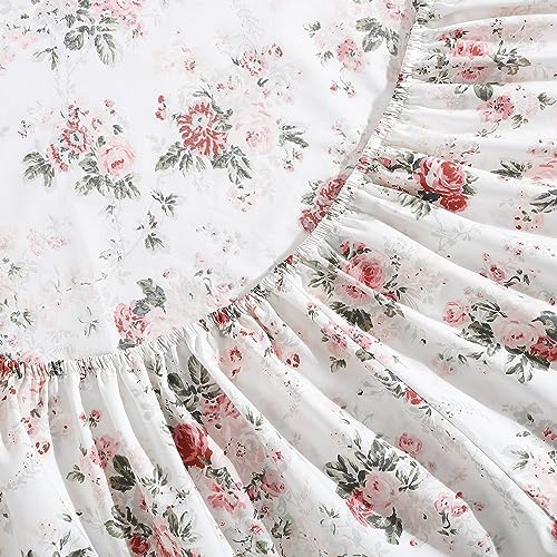 Image of Laura Ashley - Queen Size Sheet Set, Crisp & Lightweight Cotton Percale Bedding with Fitted Sheet and Pillowcases, Floral Room Decor, Deep Pocket, College Dorm Room Essentials (Ashfield Pink)