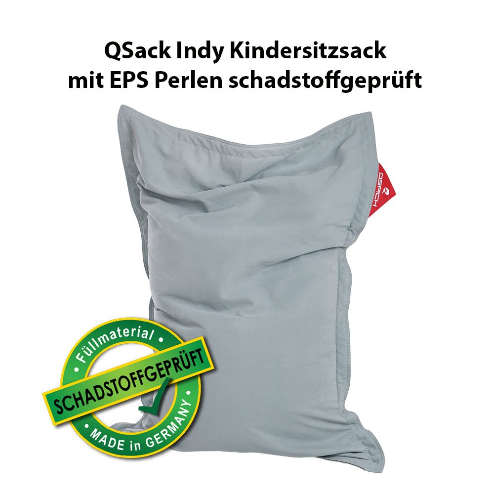 Puf infantil Indy con funda interior, sin sustancias nocivas, microperlas EPS Toxproof Toxproof, 100 x 140 cm, color gris azulado