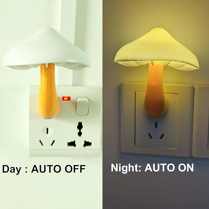 AUSAYE AUSAYE Sensor LED Night Light Plug in Wall Lamp, Energy Saving NightLight Cute Mushroom Night Lights for Adults Kids Bedroom,Bathroom,Toilet, Stairs, Kitchen,Hallway Corridor Warm White photo 3