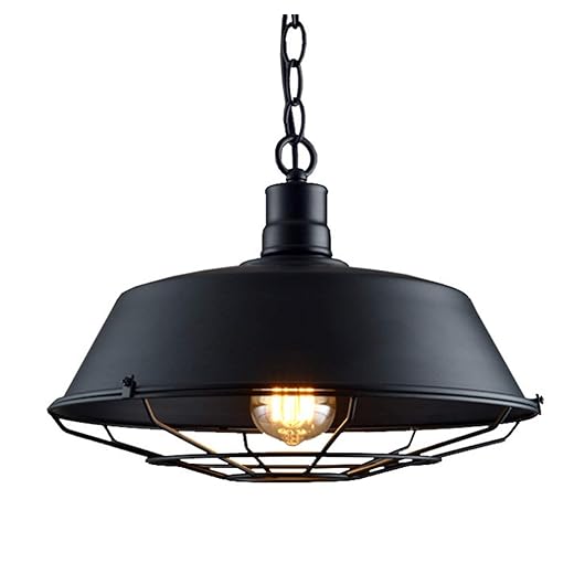 Industrial Black Pendant Light Industrial Barn Hanging Pendant Lighting with Metal Cage Shade,Adjustable Chain Cage Ceiling Light Fixture for Kitchen Dining Room Bar Hotel,Black