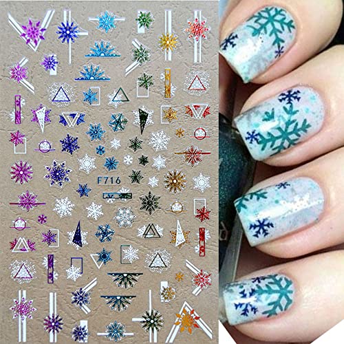 Christmas Nail Stickers, 3D Holographic Snowflake Nail Decals Snowflake Elk Bell Xmas Tree Colourful White Self -Adhesive Winter Nail Art Stickers For Women Girls(8Sheets) #TOP5