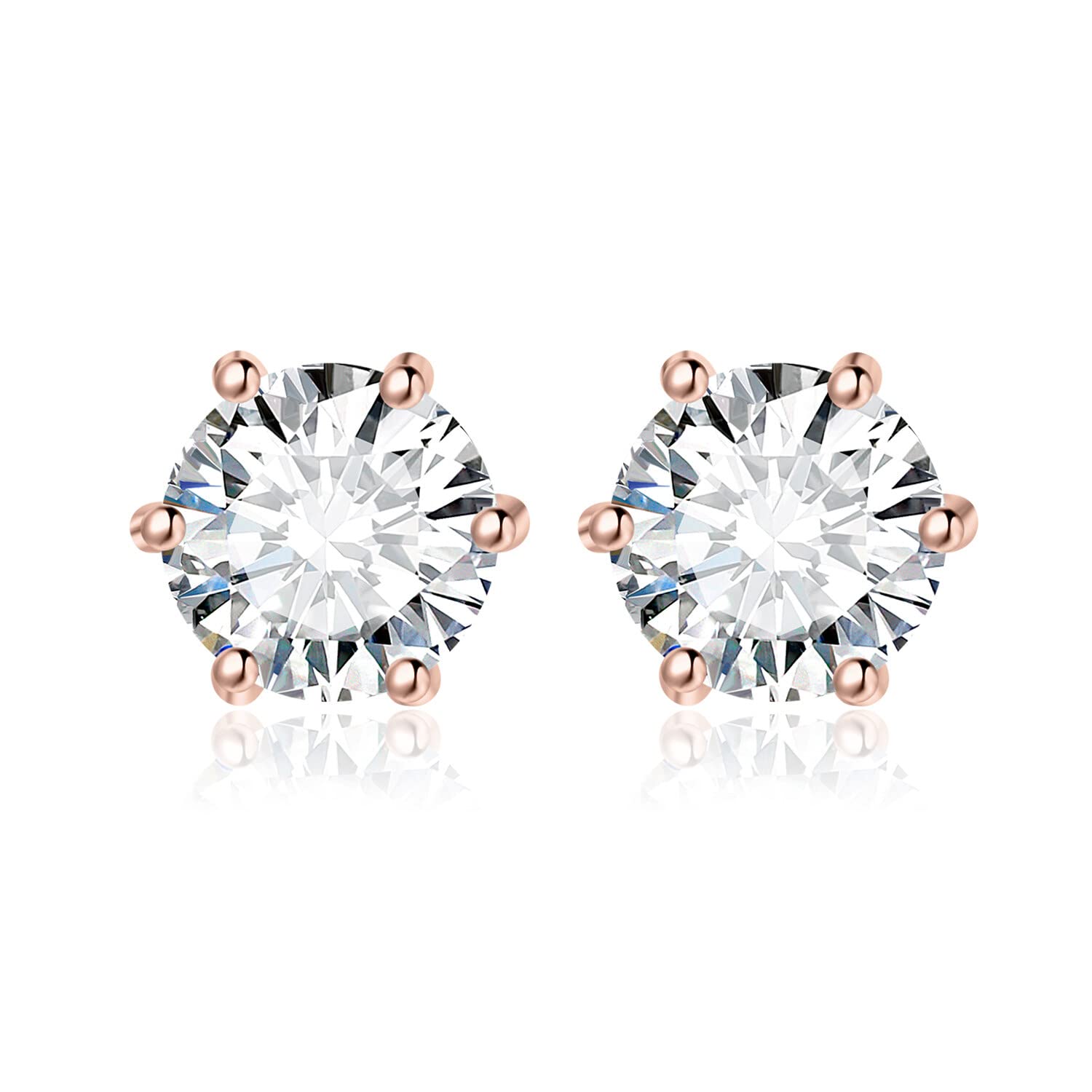 JewelryPalace Pendientes Mujer Plata Oro 14k Oro Rosa, Solitario Pendientes de Tuerca con Piedras, Pendientes Pequeños Mujer Diamante Simulado, Pendientes Niña Clásicos Conjunto Joyas para Novia