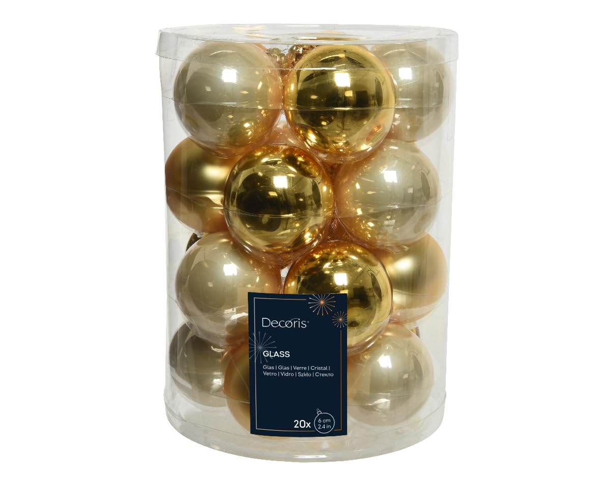 Glas-Weihnachtskugeln Set, 20-teilig, 6cm, Gold-Beige, Matt & Glänzend, Elegante Dekoration