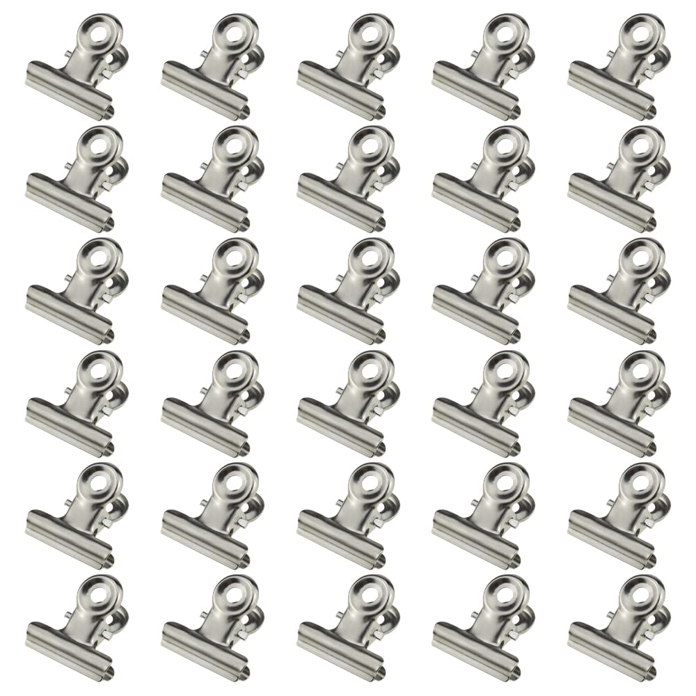 Photo 1 of HAHIYO 0.87inch Silver Bulldog Clips Metal File Hinge Binder Clips Clamps Save Space Strong Spring Jaws Rock Solid Grip Book Lay Flat Deburred Edge for Hang Photos Wall Grid Dog Food 30PCS Silver-0.87in-30P