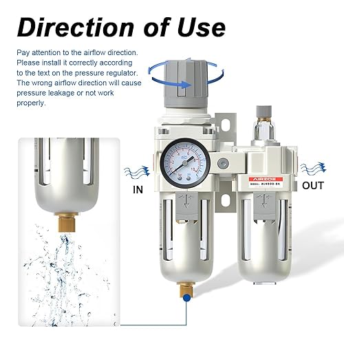 Miniatura 4 de AIRZOE 12" NPT Filtro de aire comprimido Regulador Lubricador Combo, Compresor de Aire Separador de Agua AC4010-04,5 Micron Elemento de latón