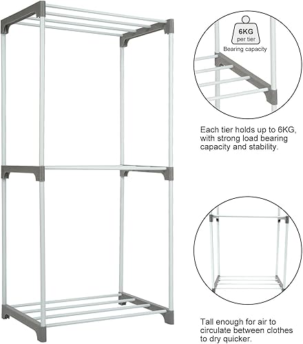 Miniatura 4 de HOUSE AGAIN Estante de secado de ropa, pequeño tendedero de ropa, 3 niveles para ropa sucia, estante de secadora Freestand para baño, apartamento y