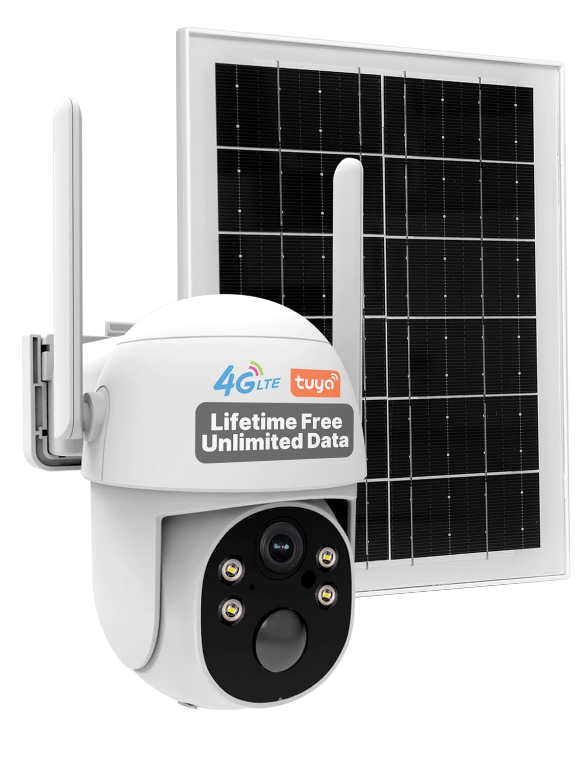 Cámara de seguridad solar celular MOES 4G LTE, datos ilimitados gratuitos de por vida, vigilancia inalámbrica 2K para exteriores, visión nocturna a color, detección de movimiento PIR con IA, tarjeta VSIM integrada, almacenamiento de 32 GB