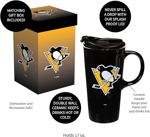 Miniatura 4 de Team Sports America Taza de café con leche de viaje en caja, pingüinos de Pittsburgh
