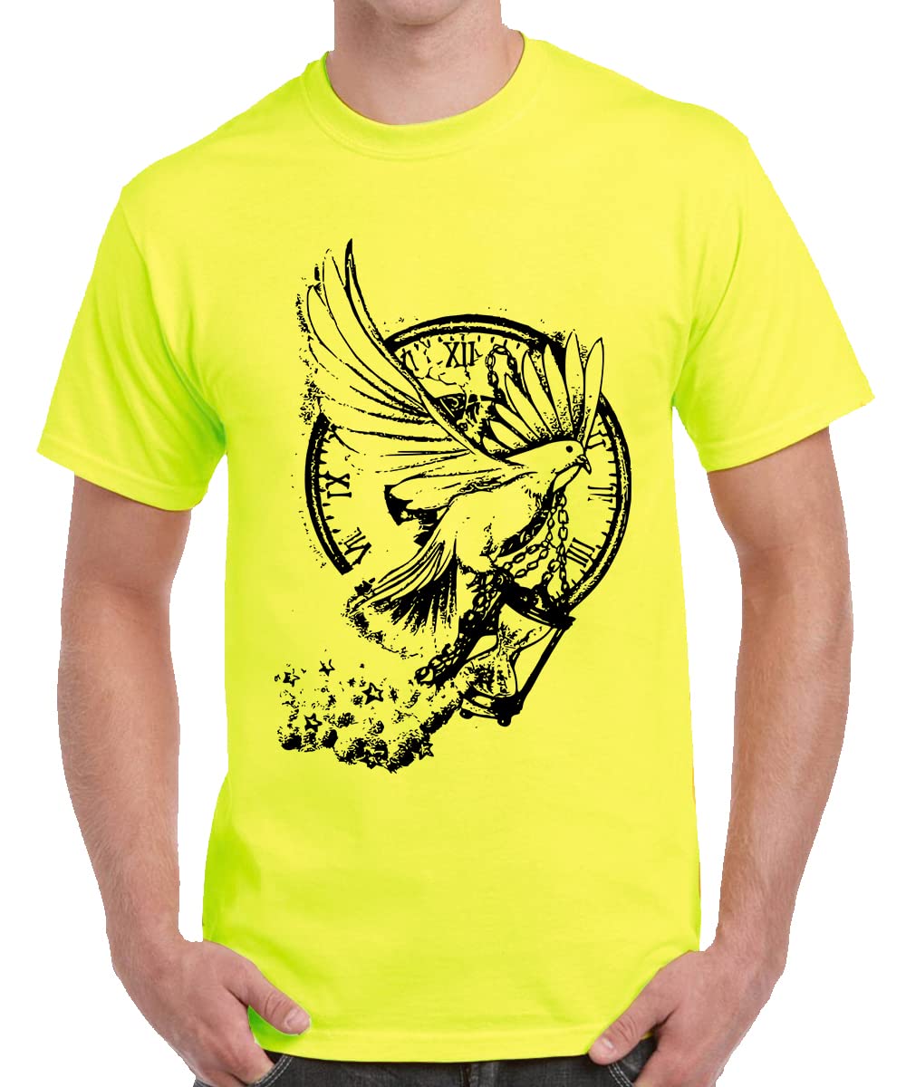 CaseriaMen's Round Neck Cotton Half Sleeved T-Shirt with Printed Graphics - Dove Clock
