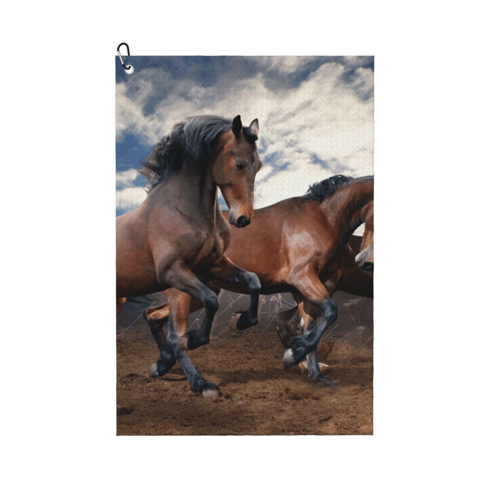 Hnnkloy Running Horses, 16x24 in Portable Waffle Golf Towels with Carabiner Clip for Golf Bag