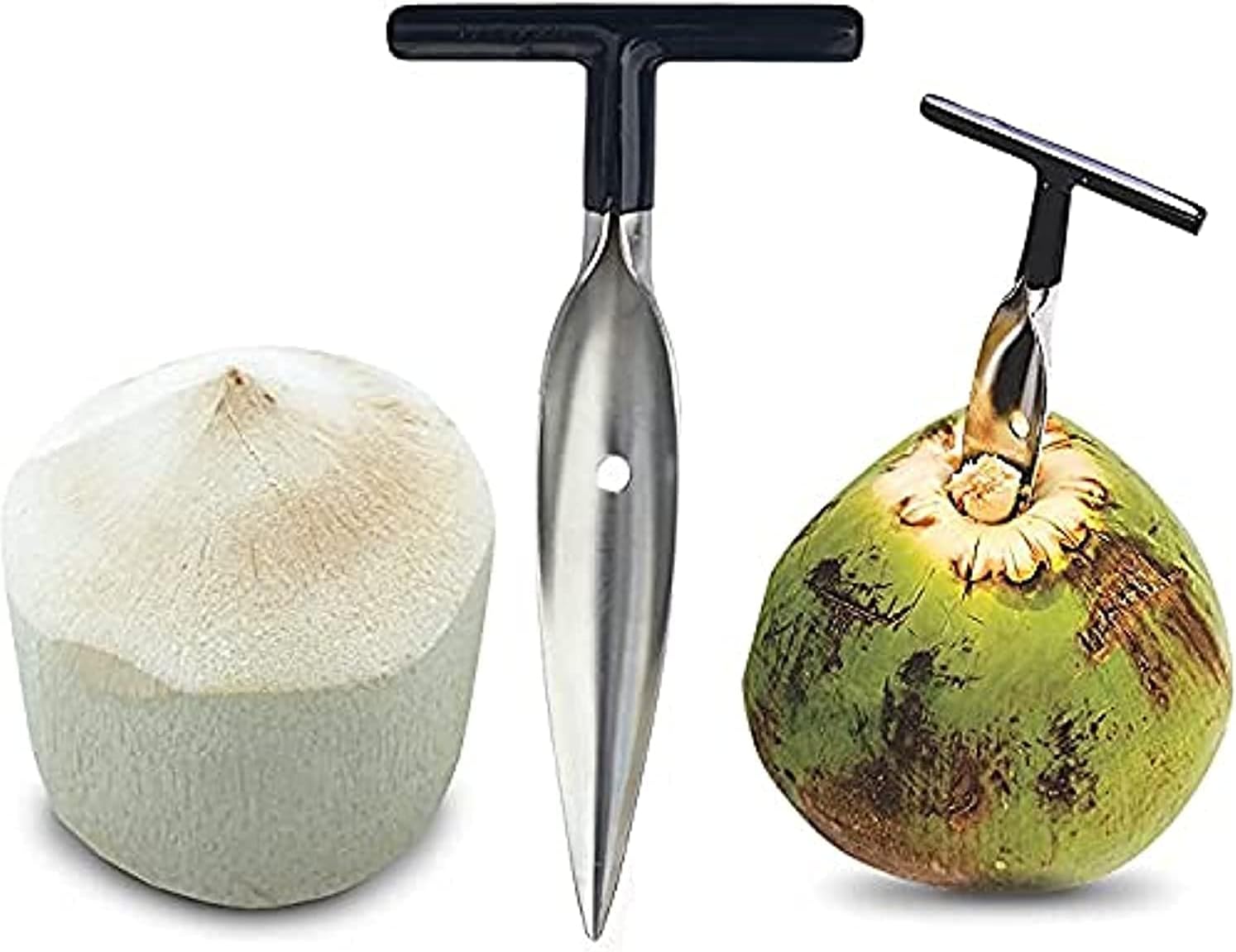 Coconut Opener for Fresh Green Young Coconut Water - Works with Peeled Thai Young White Coconuts - Open in Seconds Super Safe Easy and Fast(1 PCS)