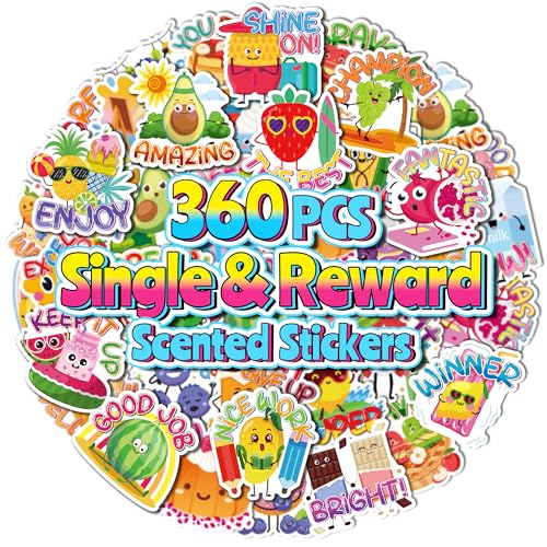 360PCS Scratch and Sniff Stickers, Large Scented Stickers for Kids & Teachers Single, Smelly Incentive Motivational Prize, Bigger Reward for Student Classroom Must Haves School Supplies, Reward Chart