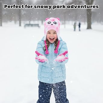 ABG Accessories Girls Critter Winter Hat and 2 Pair Gloves or Mittens (Toddler/Little Girls), Size Age 4-7, Kitty Pink Cloud Gloves