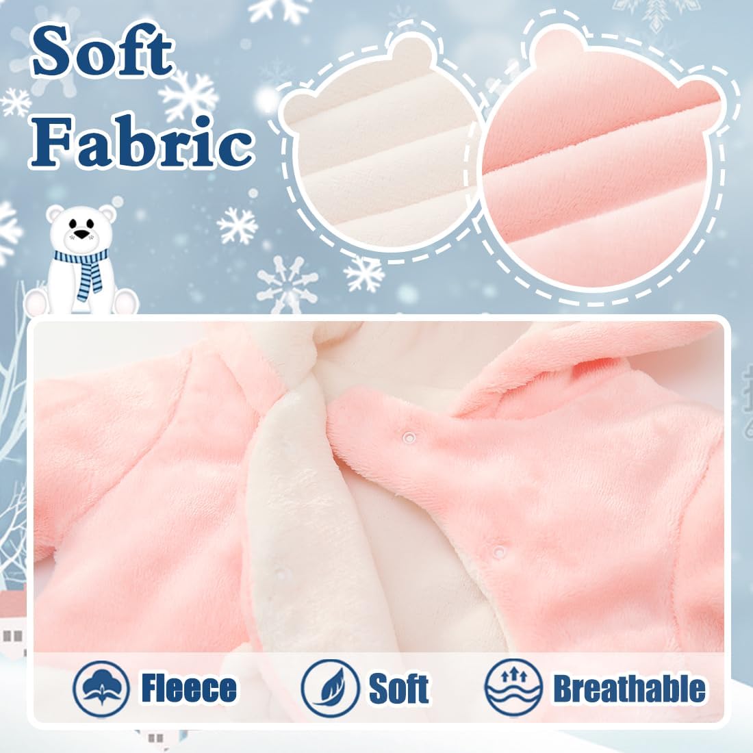 Fairy Baby Newborn Baby Snowsuit Bear Suit Romper Winter Warm Coat Infant Fleece Footie Jumpsuit for Girls Boys 0-18M - Image 5