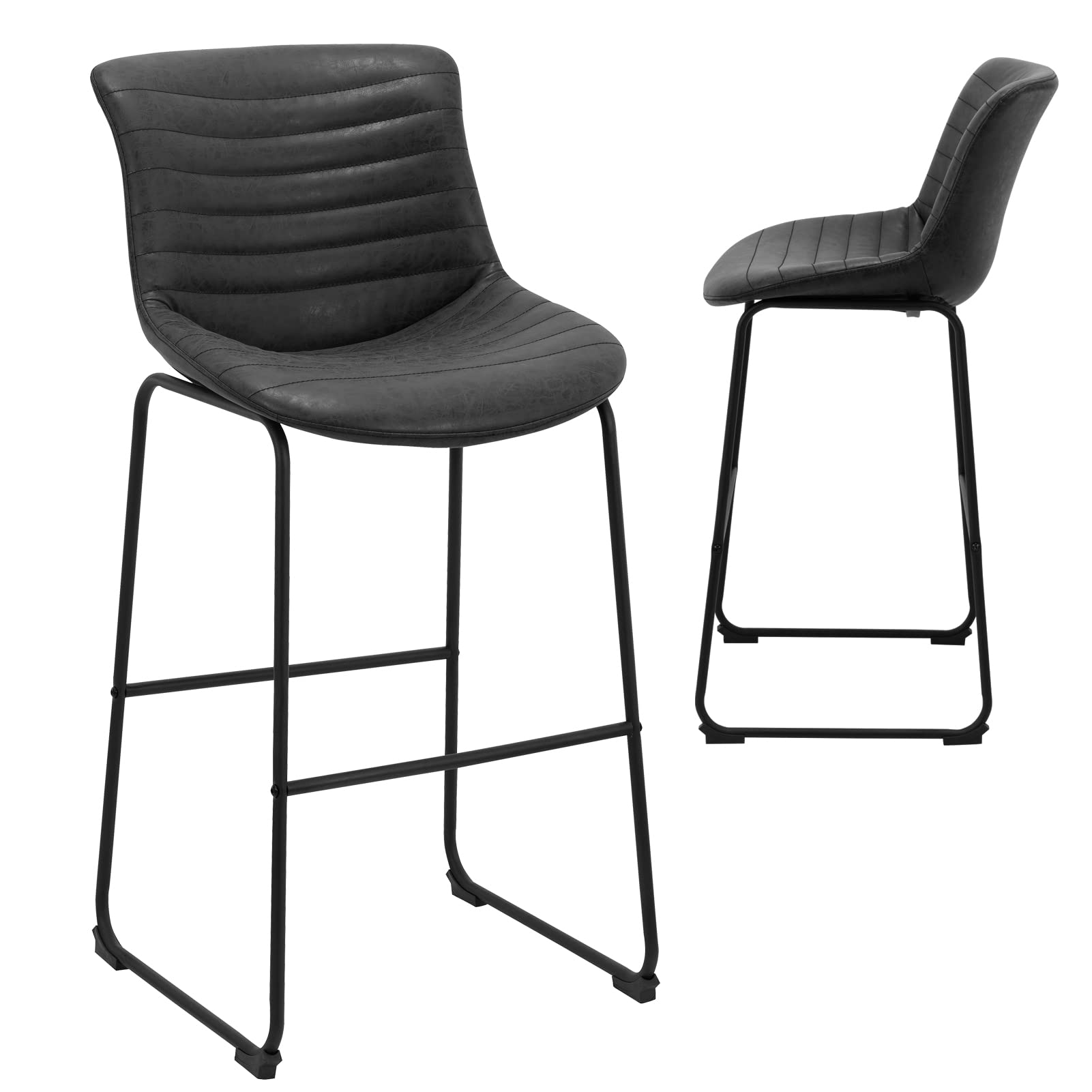 Chairelax Hight Bar Stools Set of 2, 28" Counter Tall Synthetic Leather Modern Design Bar Chair with Backrest and Footrest for Kitchen Bar Counter Restaurant (Black)