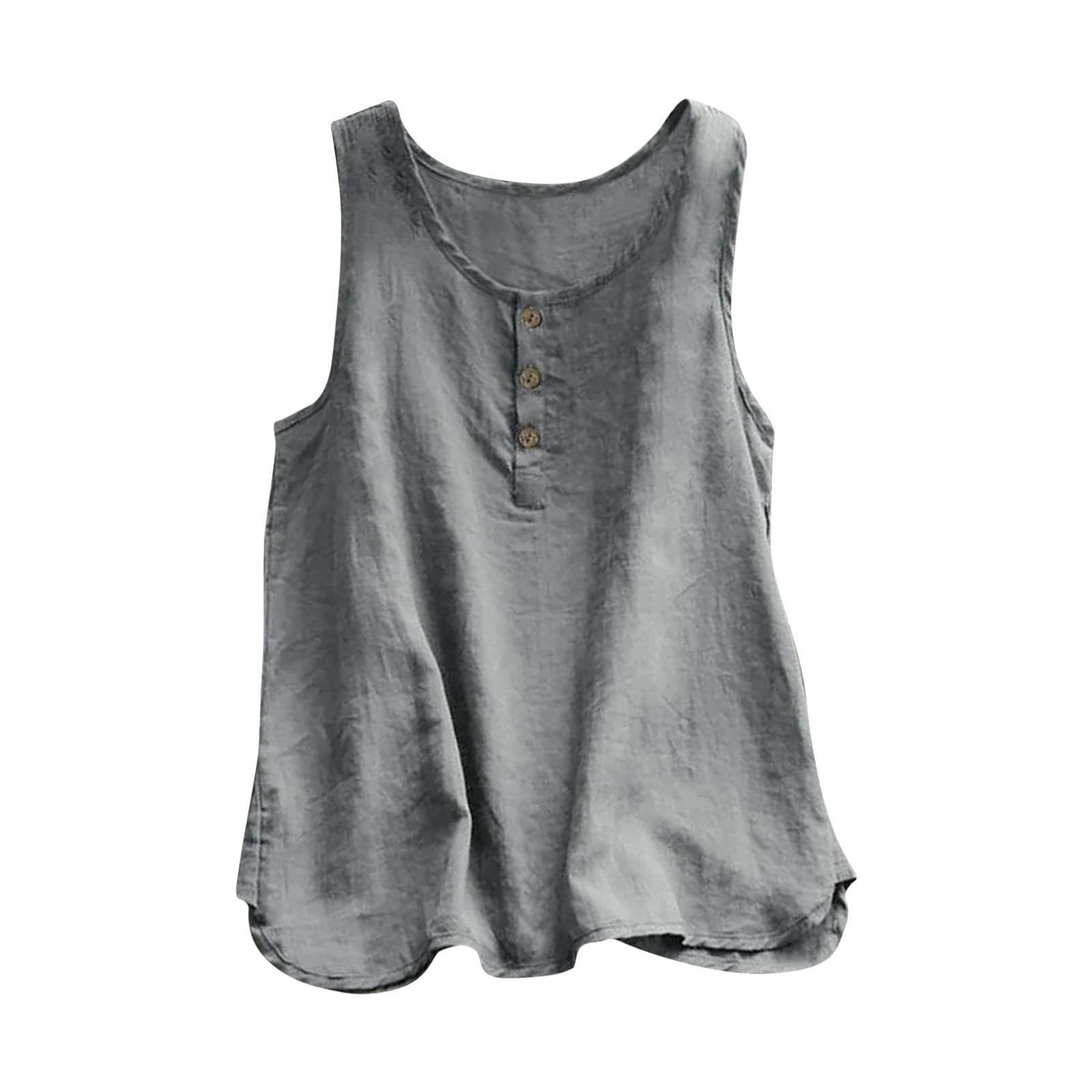 NUSGEAR Camisetas sin Manga Mujer Algodón y Lino Verano Moda Color sólido Talla Grande Chaleco Elegante Camisetas de Tirantes Casual Tank Tops Cuello Redondo Botones Playa Suelto Basic tee 2024