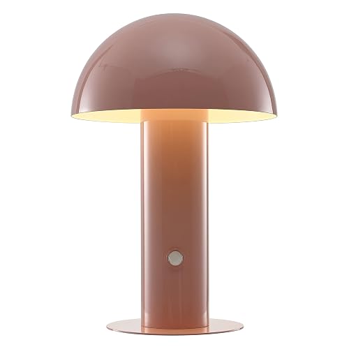 JONATHAN Y Boletus Mushroom Desk Lamp 10.75" Metal LED, Pink | Rechargeable, Cordless Portable, 3-Way Dimmable Touch Control, Battery Operated Accent Light, Integrated Bulb Included - Pink