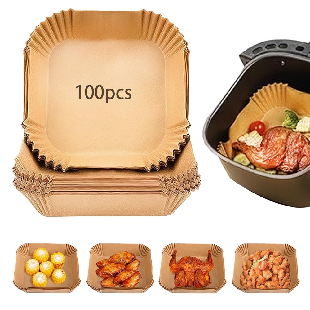 Air Fryer Paper Liner 100 Piece Non-Stick Oil Resistant Air Fryer Parchment Liner 7.9 Inch Disposable Air Fryer Liner Round Air Fryers Liner For Air Fryer Baking Baking Parchment Oven (square)