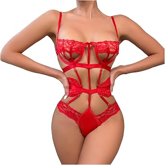 Heart Lingerie Lingerie Sets for Women Sexy Lace Bra and Panty Set Lace Bra with Thong 3 Piece Lingerie Babydoll a-Red, 2XL