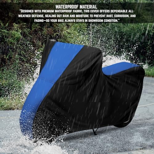 Image of All Weather Protection Two Wheeler Cover for Yamaha Aerox 155, Scooter & Scooty | Anti Dust, 100% Water Resistance, Heat Resistant, UV Proof - Triple Stitched | (Black Top Royal Blue)
