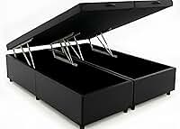 Cama Box Baú King Bipartido 96, Blindado, Pistão á Gás, Pés de Madeira (Corino, Preto)