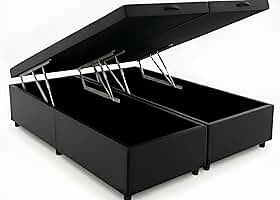 Cama Box Baú King Bipartido 96, Blindado, Pistão á Gás, Pés de Madeira (Corino, Preto)