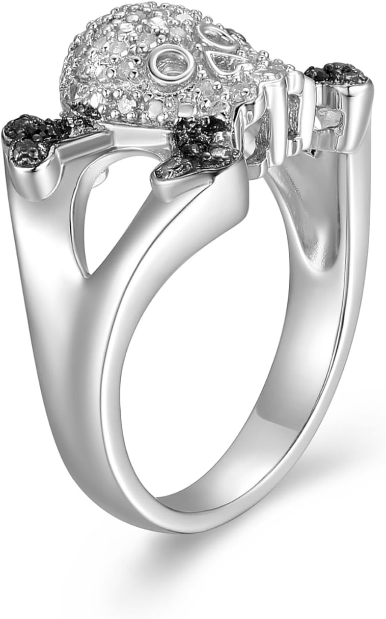 Sterling Silver Diamond Skull Ring (1/10 cttw)