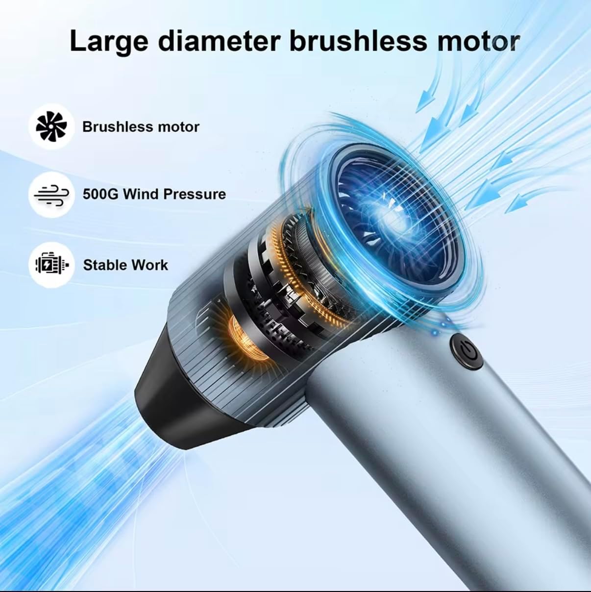 X7 Violent Turbo Fan, Electric Air Duster, 90,000RPM, 40mm High Speed Brushless Motor, Billet Aluminum Case, 500g Wind Pressure, 2.5hr Charge Time, 11.1vdc, 3x21700 li-ion cells, Blue-Gre