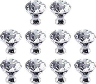 KUMGROT 10 Pcs Mini Silver Knobs, 23 MM Small Crystal Door Knob | for Drawer Kitchen Cabinet Dresser Closet Door Knob, Crystal and Aluminum Alloy Pull Hardware
