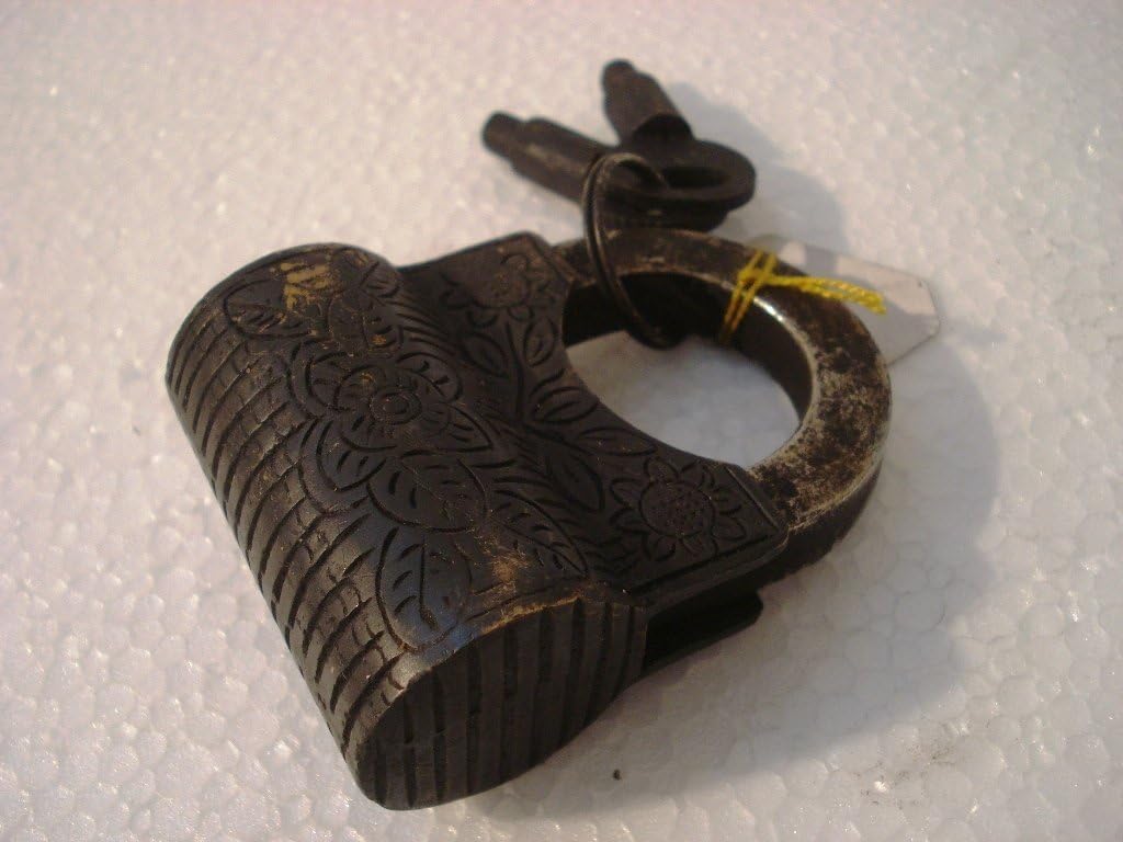Home - Garden Brass Padlock - Lock with Keys - Working - Brass Made - Type : (Handcuff - Vintage Finish)