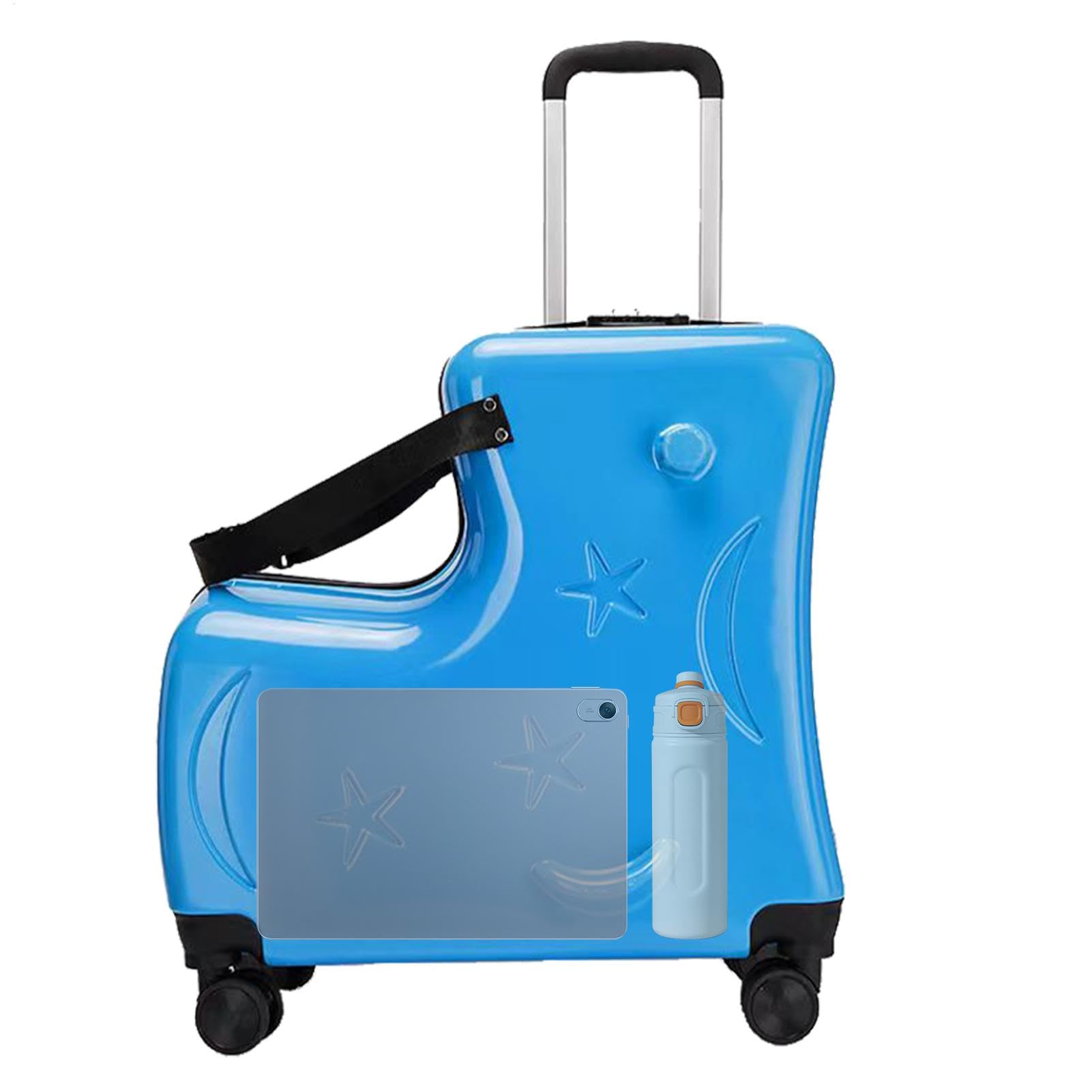 Kids Ride- Suitcase | 3-cyfrowy zamek kó?kach | 20 podró?y z pasami do siedzenia, peda?ami, uchwytami i cichymi ko?ami | Ride- Luggage for Boys & Girls, Lake Blue, riferimento alla