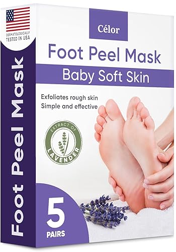 Foot Peel Mask - Foot Mask for Baby Soft Skin - Remove Dead Skin, Dry, Cracked Feet & Callus, Foot Spa, Made with Aloe Vera Extract for Women and Men (5 Pairs Lavender) - Lavender - 5 Pair (Pack of 1)