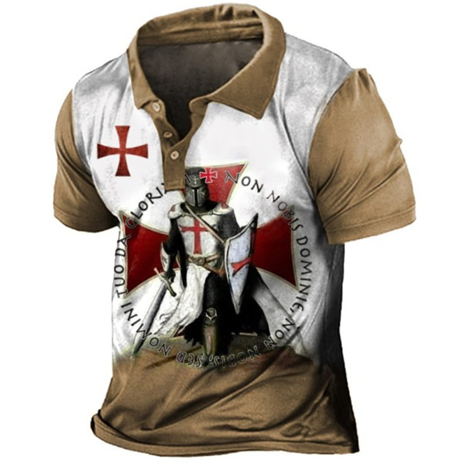 keephen Men's Knights Templar 3D Printed Tee Shirt Polo Shirt Vintage Distressed Short Sleeve Lapel Shirt Tops