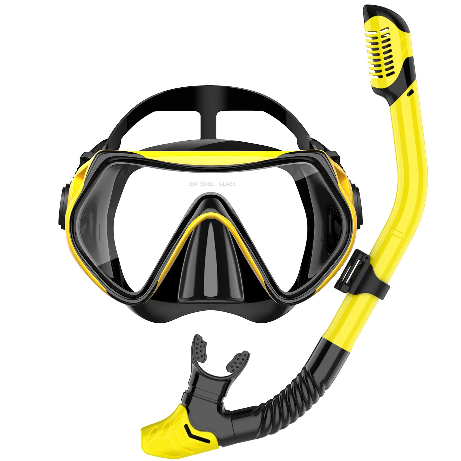 Snorkeling Gear for Adults, Snorkel Set Scuba Diving mask Dry-Top, Adult Swimming Goggles with Nose Cover, HD Tempered Glass Panoramic Anti-Leak Anti-Fog