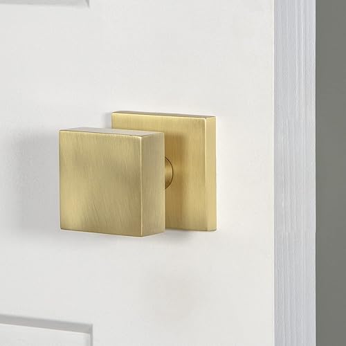 Miniatura 2 de Viaggio 624814 Pomo de puerta de paso de fondo rosetón individual - Backset: N/A con perilla Quadrato en latón satinado