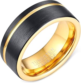 Black and Gold Promise Rings for Him, Men's Wedding Bands Tungsten 8MM Brushed Custom Ring Engraved Personalized Size 8