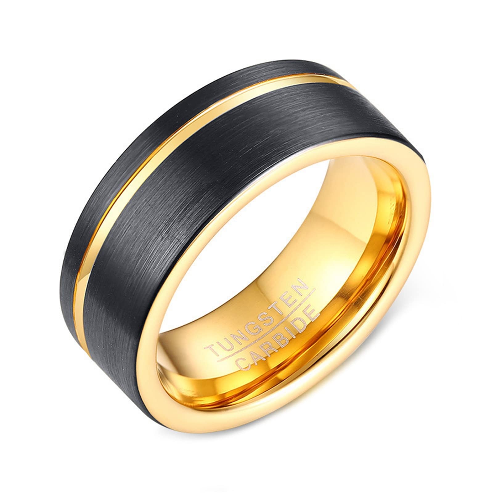 Gualiy Anello Uomo Tungsteno, Anello Uomo Gotico Anello Spazzolato con Scanalatura in Oro Anello Taglia 17 a 27