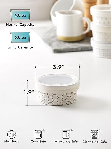 Vista 26 de LE TAUCI Ramekins - Juego de 4 recipientes de cerámica para almacenamiento de alimentos, 4.2 pulgadas, juego de ramikin para creme brulee, soufflé