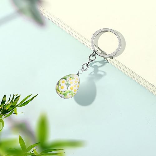 Miniatura 8 de 10 piezas de doble cara imagen 3D pequeña margarita flor encanto cuentas de cristal encaje cuentas de resina transparente collar colgantes para