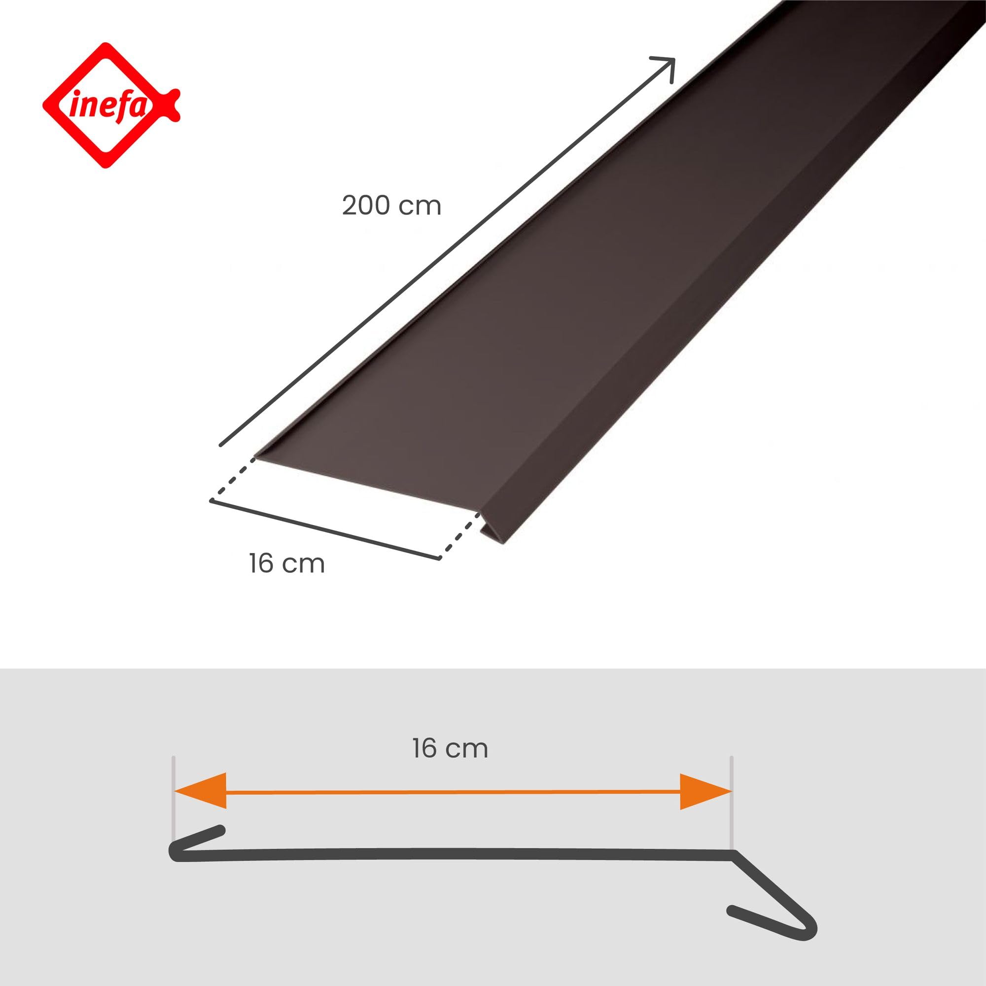 INEFA 2m Bande de Toit pour Gouttière Marron Foncé PVC-U Pliée Deux Côtés