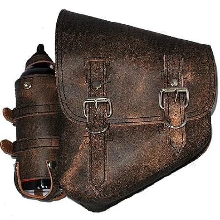 Amazon La Rosa ハーレーダビッドソン ソフテイルチョッパー ブラウンレザー 左サドルバッグ 予備の燃料ボトル付き サイドバッグ サドルバッグ 車 バイク