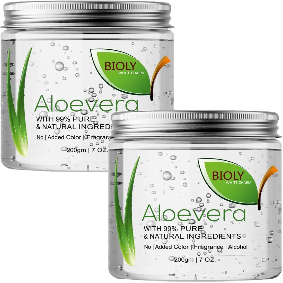 BIOLY WHITE CHARM Aloe Vera Gel for Face, with Pure Aloe Vera & Vitamin E for Skin and Hair (Transparant Gel, Pack of 2)