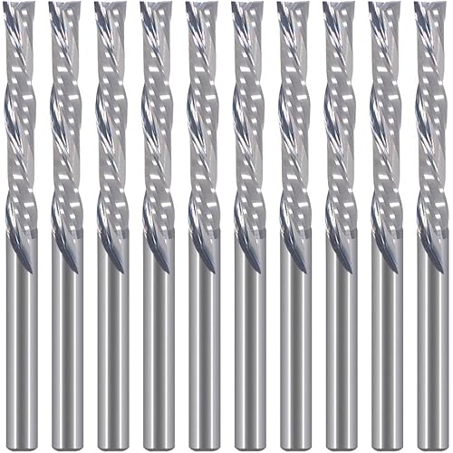 Downcut Spiral Router Bits 1/8 inch Shank, 1/8 inch Cutting Diameter ，7/8 inch Cutting Length,Solid Carbide CNC Router Bits End Mill for Wood Cut, Carving 10 Pack